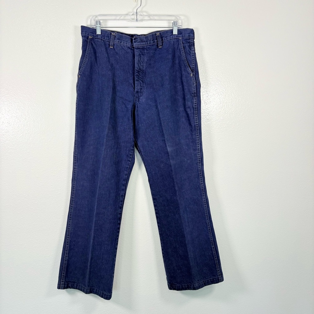 Vintage Farah Made in USA Denim Unique Pleaded Back Pocket Dark Indigo Wash Rare